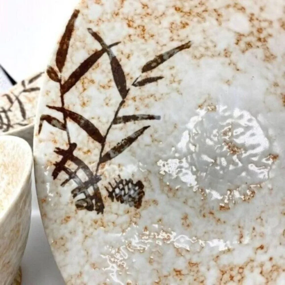 Hand Painted Stoneware Pottery Japan Rice Bowls Set Of 4 Vintage